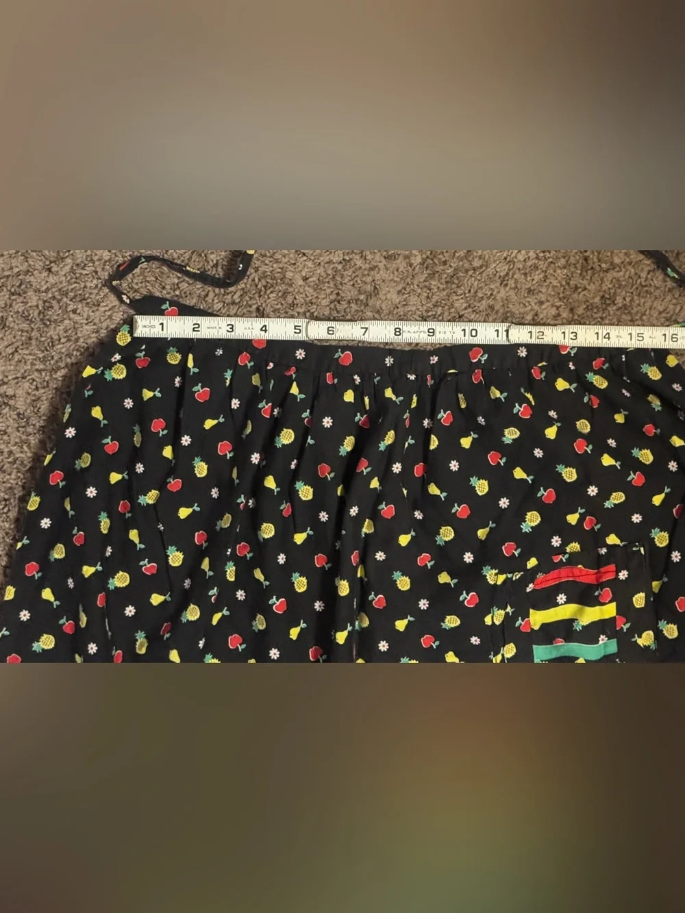 Vintage Cute Black Waist Apron with Fruit Basket Print